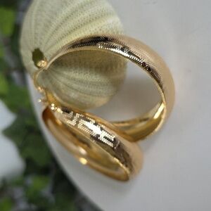 Gold Filled Wide Hoop Earrings with Greek Key Design